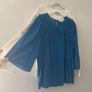 NEW Bundle of LOFT Embellished Blouses LARGE Turquoise Ivory Beaded Lace